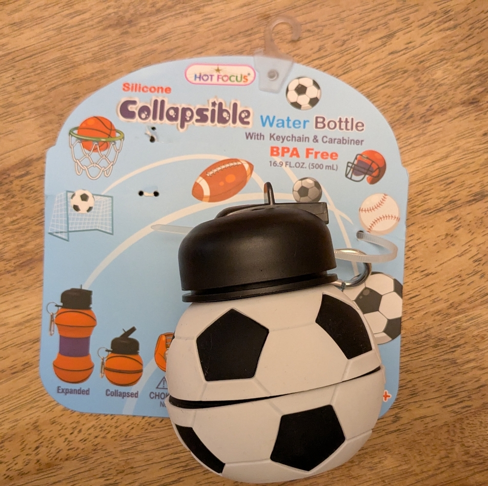 2 For $5! NIP! Soccer Ball Shaped Collapsible Silicone Water Bottle